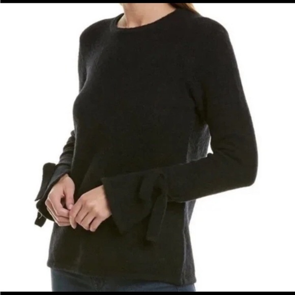 J. McLaughlin Black Merino Wool Baby Alpaca Blend Sweater Tie Sleeves Size Large - Picture 2 of 10